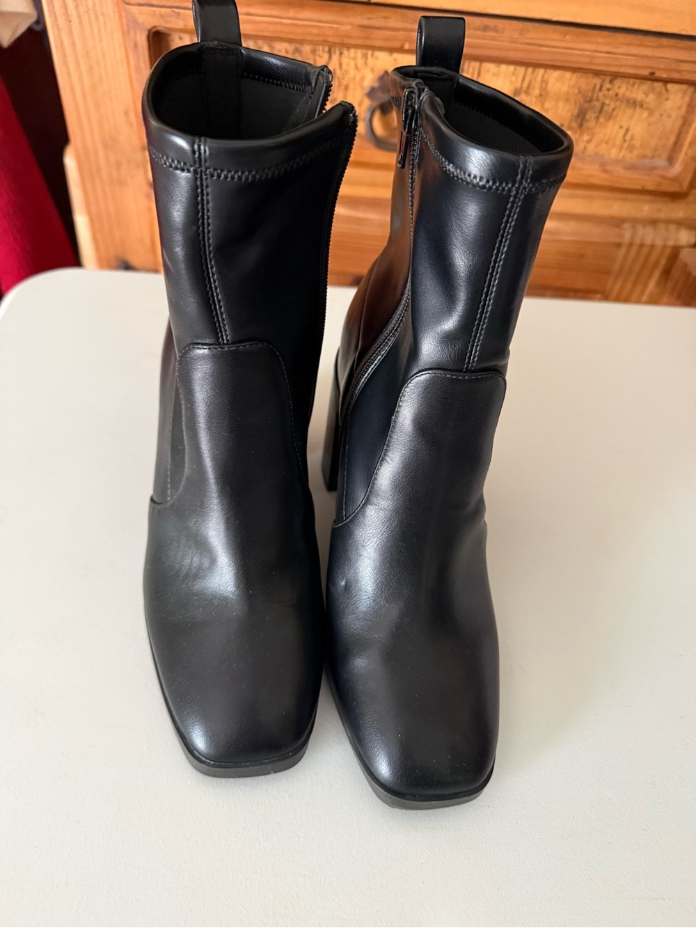 Dolce Vita Black Leather Square-Toe Ankle Booties